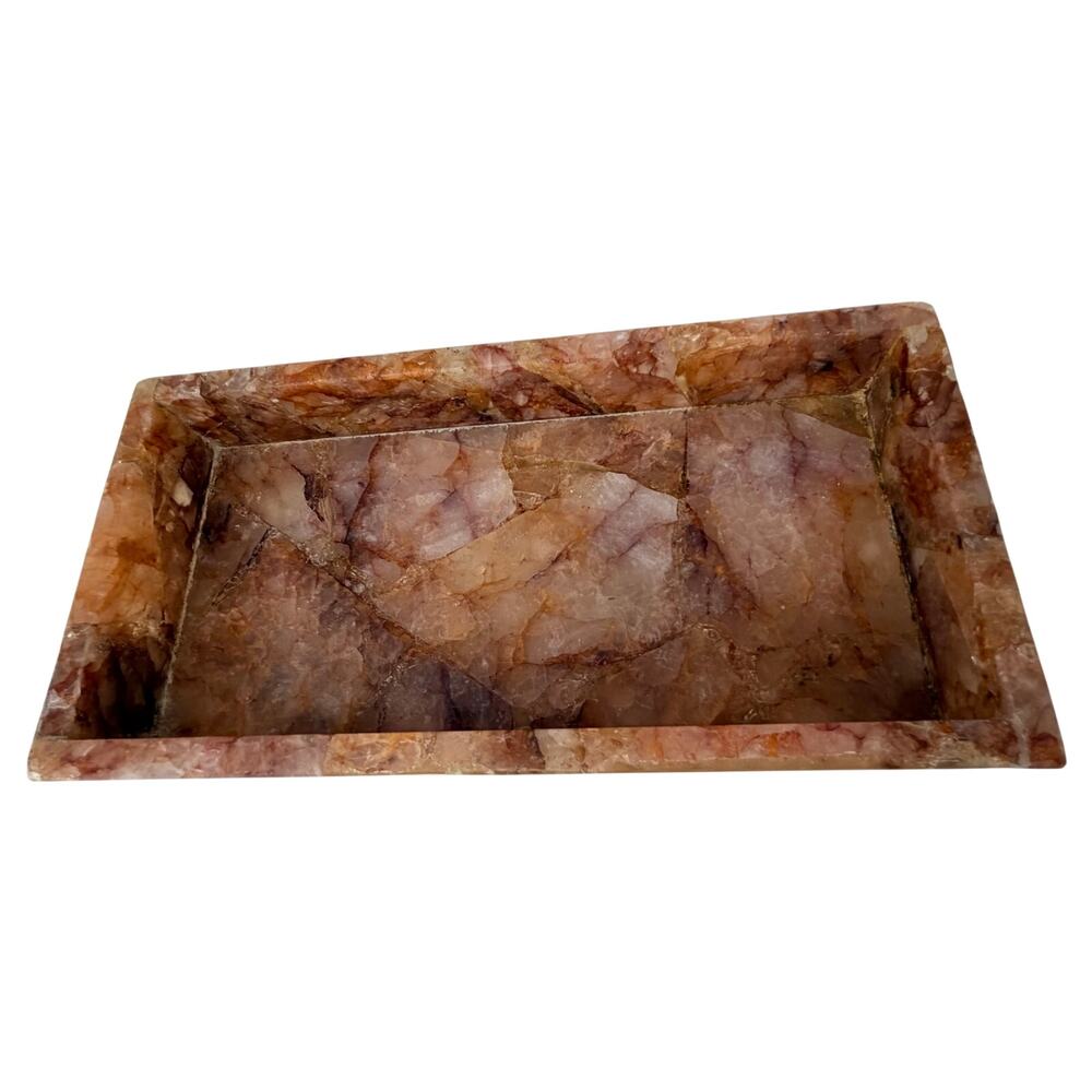 Hand Carved Natural Onyx Stone Decorative Tray EUC
